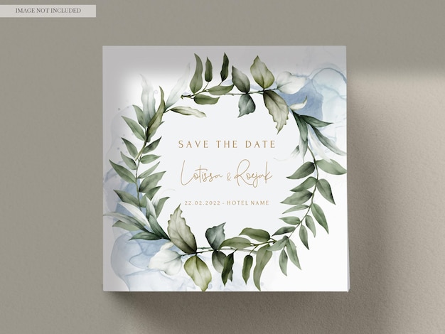 elegantes hojas vintage acuarela juego de tarjetas de invitación de boda