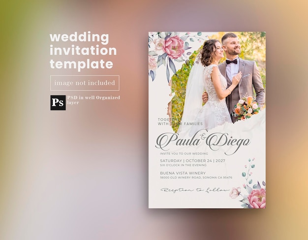 elegantes invitaciones de boda simples y minimalistas con plantilla de foto 02