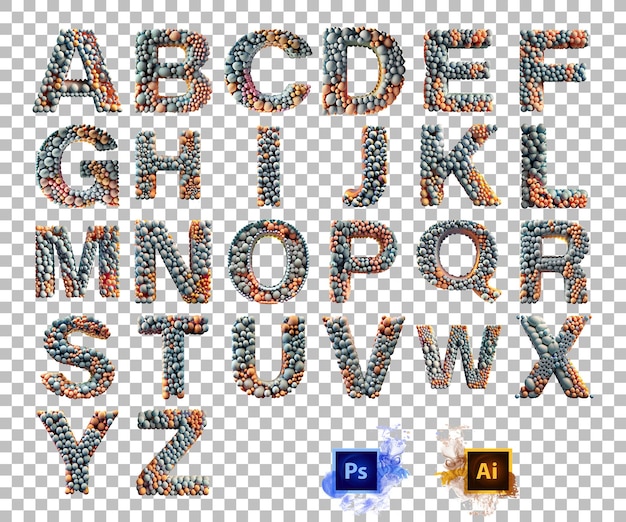 Elegantes letras del alfabeto A a Z bolas de goma Diseño de letras