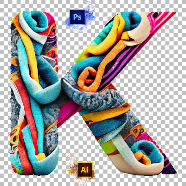 PSD elegantes letras do alfabeto de a a z meias coloridas em camadas design letra k