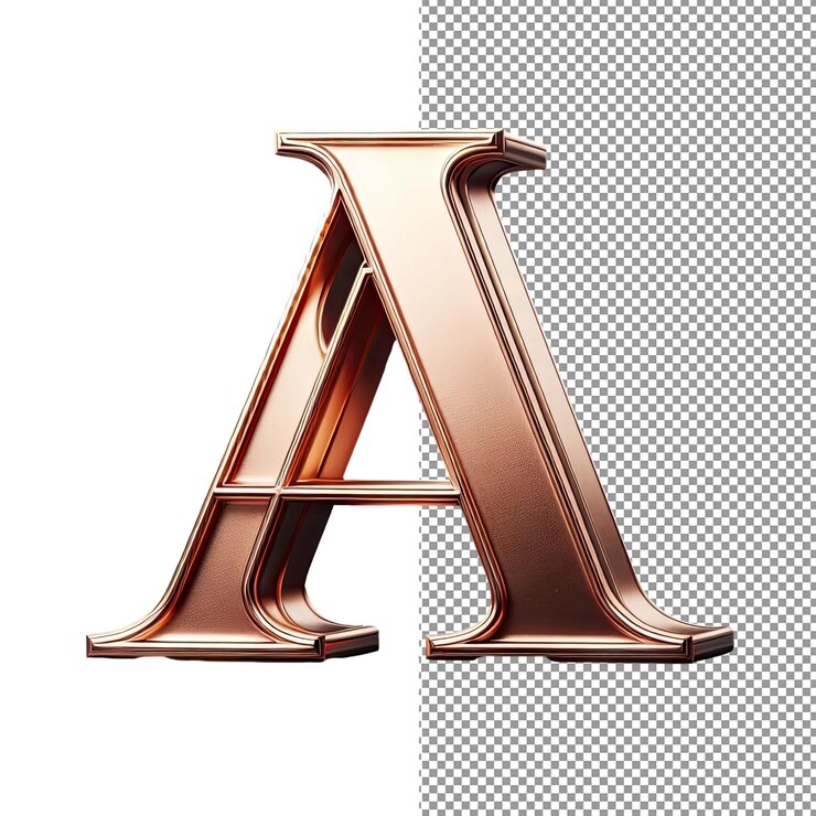 PSD elegantes letras en oro rosa en 3d en una grandeza transparente