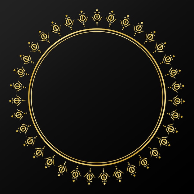 Elegantes Ornament aus goldenem Kreis auf schwarzem Hintergrund