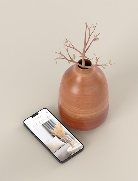 PSD elegantes sortiment mit mock-up-smartphone und vase