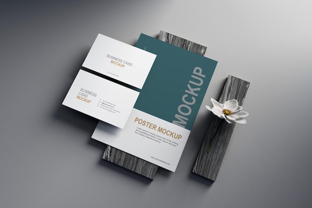 Elegantes und modernes visitenkarten-poster-mockup-design der draufsicht