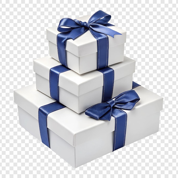 Eleganti scatole regalo bianche con nastro su sfondo trasparente concetto festivo