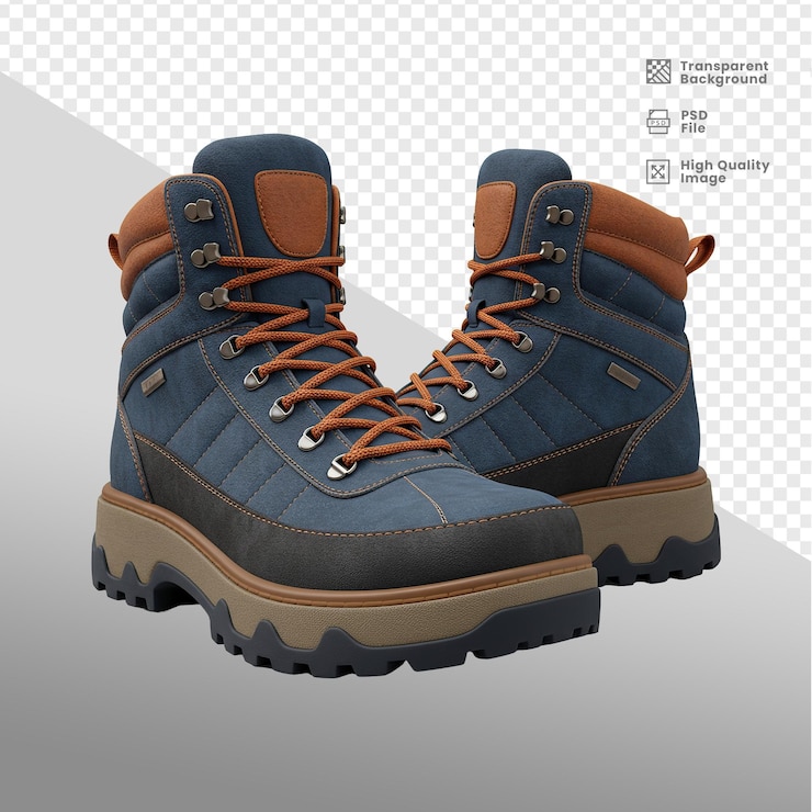 PSD eleganti stivali da inverno blu e marrone perfetti per le avventure all'aperto