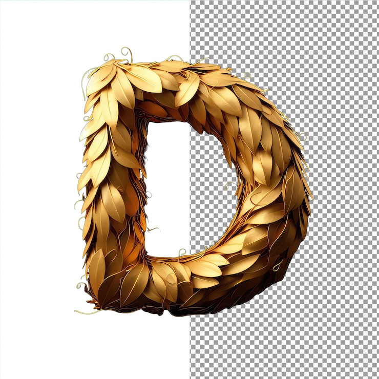 PSD eleganza fogliosa lettere isolate scintillanti d'oro