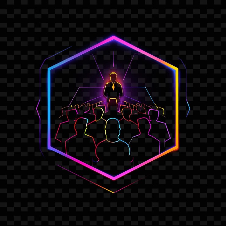 PSD eleição especial de neon deslumbrante com candidatos e apoiadores neon line art city view background