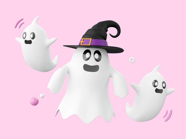PSD elemas del tema de halloween de fantasmas lindos ilustración en 3d