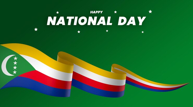 Elemen bendera Komoro desain banner hari kemerdekaan nasional pita psd