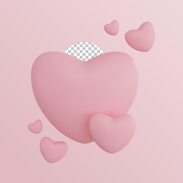 Élément d'amour psd avec concept de rendu 3d saint valentin