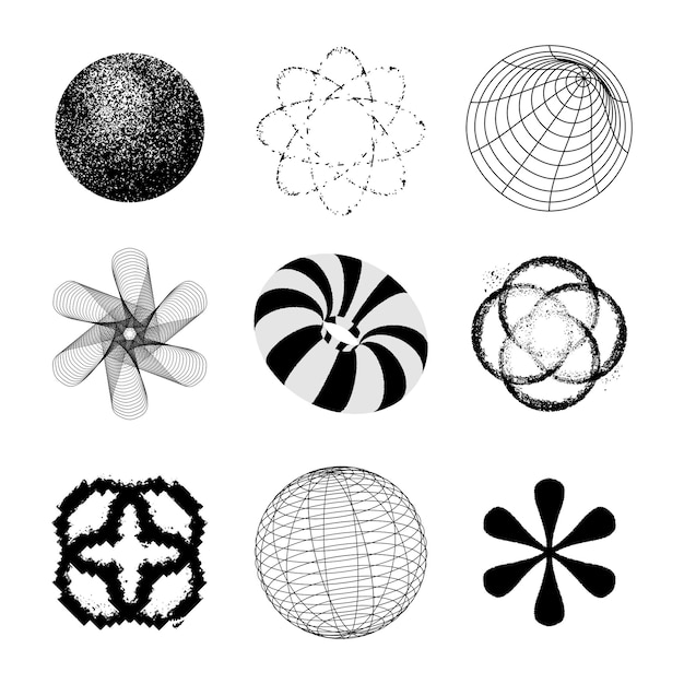 Élément de collage de forme géométrique ensemble de conception en noir et blanc psd