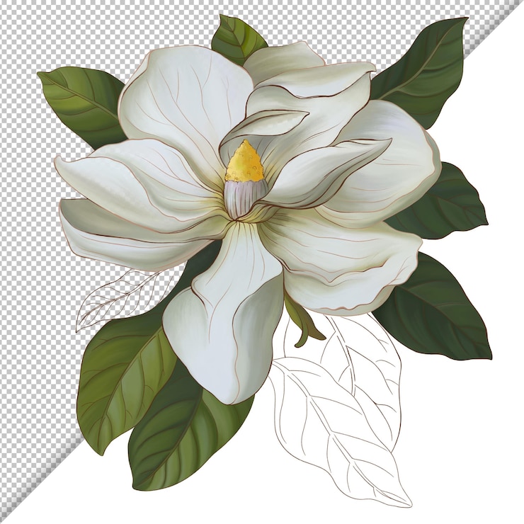 PSD élément de conception d'illustration de fleur de magnolia blanc isolé