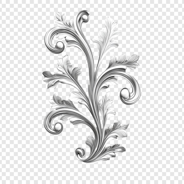 PSD élément de design floral orné d'argent décor de style vintage à rouleaux élégants
