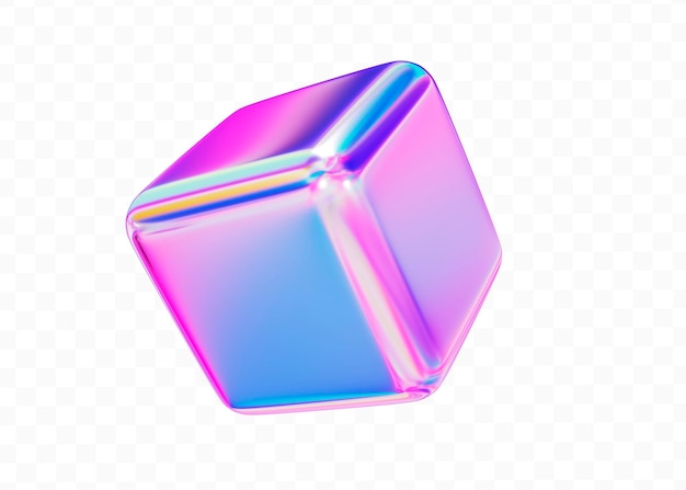 Élément géométrique de cube holographique 3d Figure simple en métal pour votre conception sur fond isolé