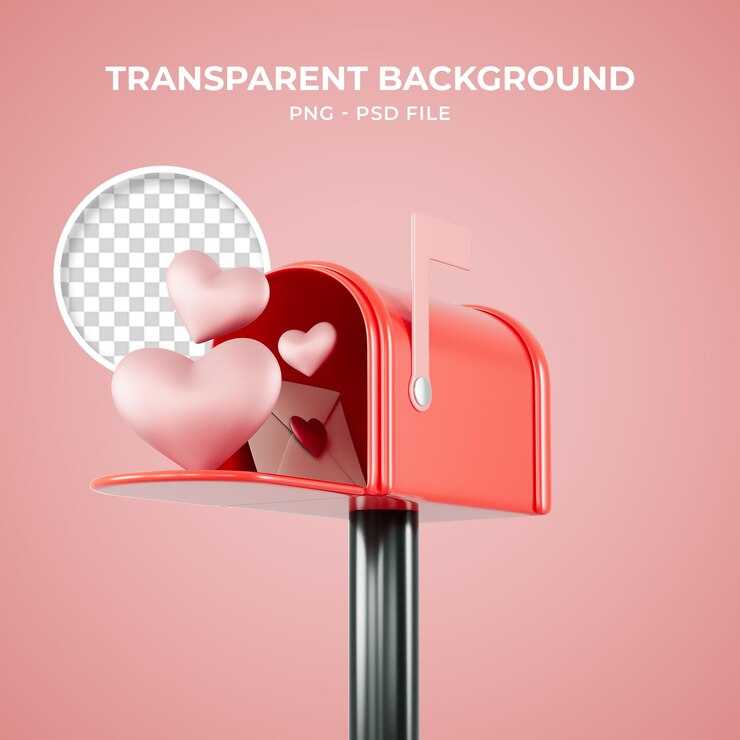 PSD élément psd 3d pour la composition la boîte aux lettres de la saint-valentin png arrière-plan transparent