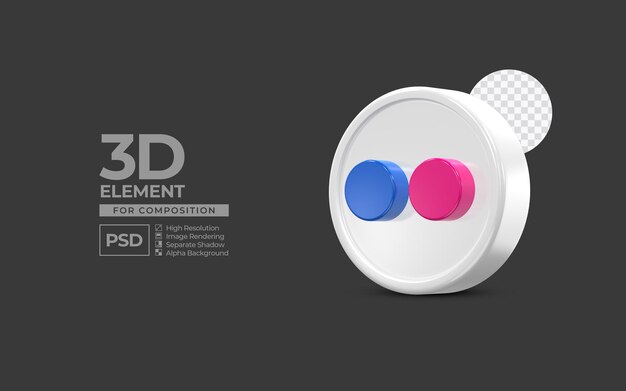 Élément De Rendu 3d De L'icône Flickr Pour La Composition Premium Psd