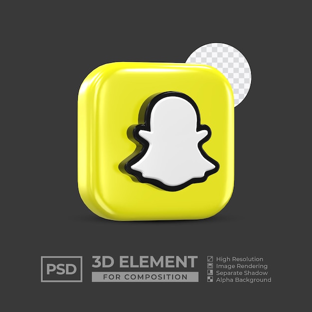 PSD Élément de rendu 3d icône snapchat pour la composition psd premium