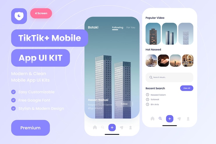 PSD elemente der benutzeroberfläche für mobile video-apps. tiktok-apps