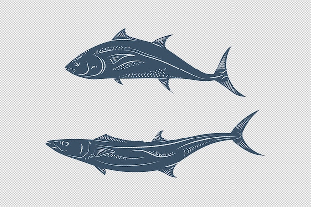 Elementi decorativi di pesce azzurro monocromatico