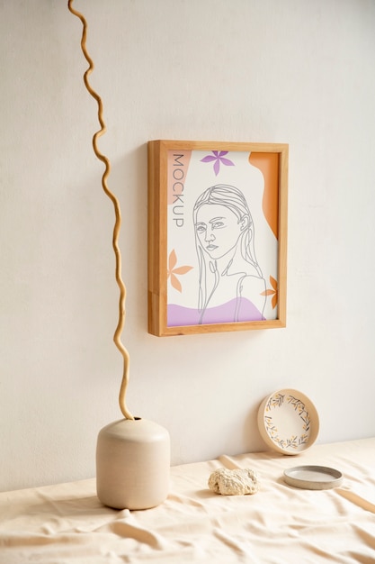 Elementi di arredo per interni con mock-up di cornice