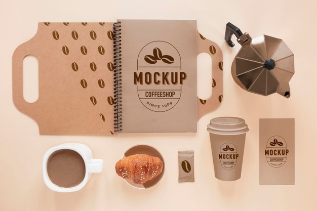 Elementi di branding del caffè con vista dall'alto