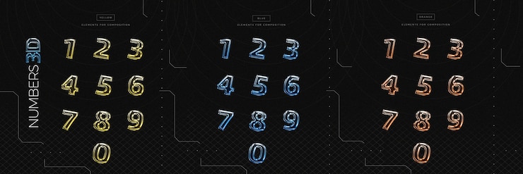 PSD elementi numerici 3d per la composizione