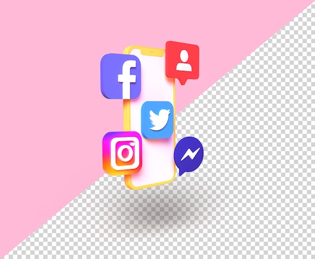 Elemento 3D isolado de mídia social com fundo editável
