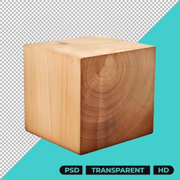 Elemento de bloque de madera aislado en un fondo transparente