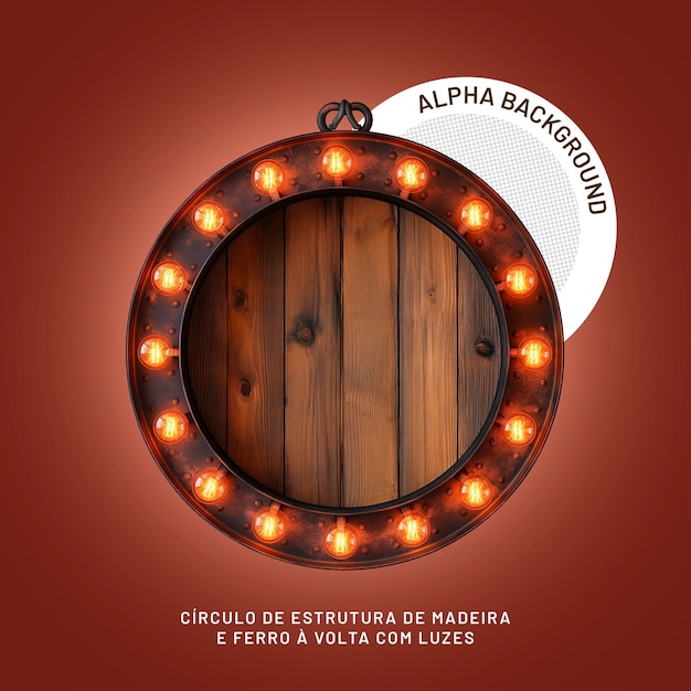 PSD elemento círculo de estructura de madera y hierro con luces