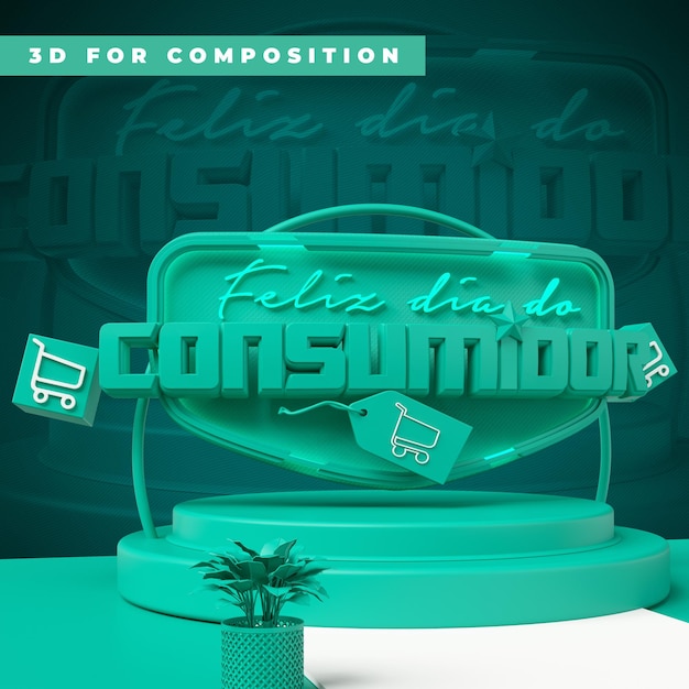 PSD elemento comemorativo 3d da cena do dia do consumidor para composição