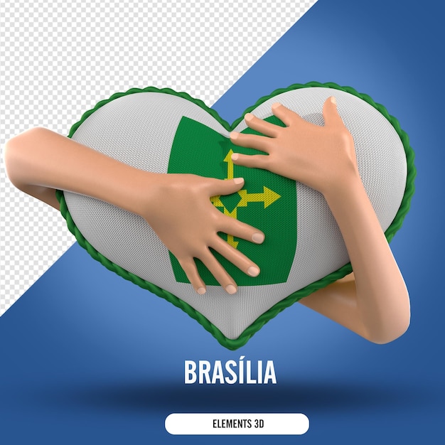 Elemento de composición con dos manos sosteniendo un corazón con la bandera de Brasilia