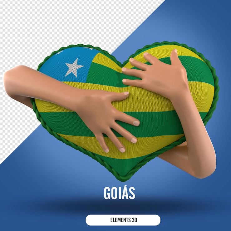 PSD elemento de composición con dos manos sosteniendo un corazón con la bandera de goiás