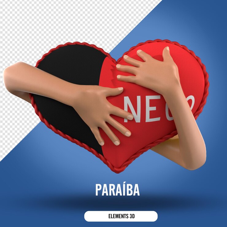 PSD elemento de composición con dos manos sosteniendo un corazón con la bandera de paraíba