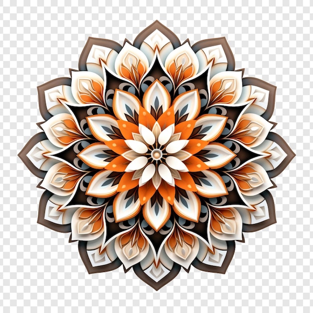 PSD elemento de design fractal de mandala com padrão de flores isolado em fundo transparente