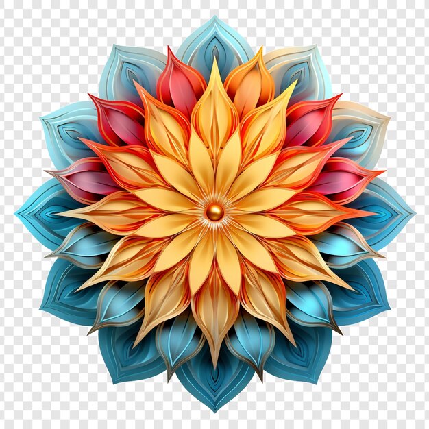 PSD elemento de design fractal de mandala com padrão de flores isolado em fundo transparente