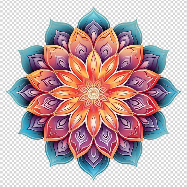 PSD elemento de design fractal mandala com padrão de flor isolado em fundo transparente png