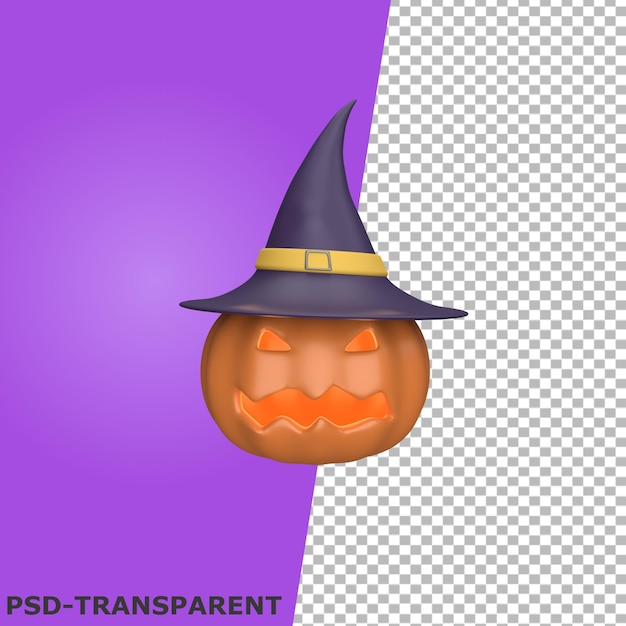 elemento de halloween 3d abóbora com bruxa de chapéu