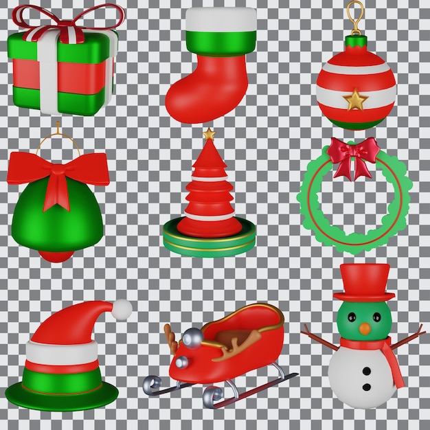 PSD elemento de decoración de navidad en 3d de dibujos animados aislado fondo renderizado en 3d