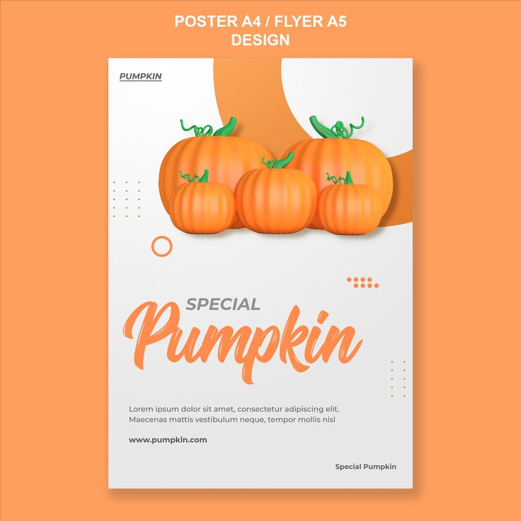 PSD elemento di design del modello di poster di zucca 3d