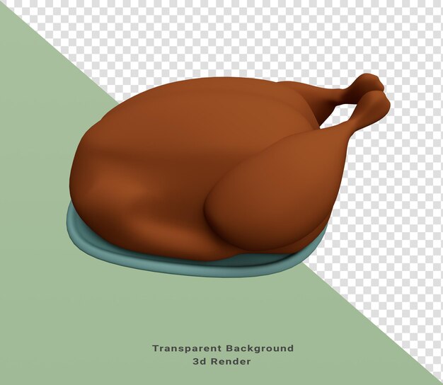 Elemento di design Rendering 3d di pollo arrosto su piastra Concetto minimalista