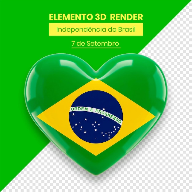 Elemento Dia da Independência do Brasil em 3D renderização de ativos portugueses amarelo e verde