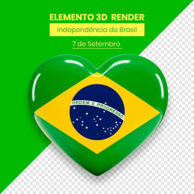 Elemento Dia da Independência do Brasil em 3D renderização de ativos portugueses amarelo e verde