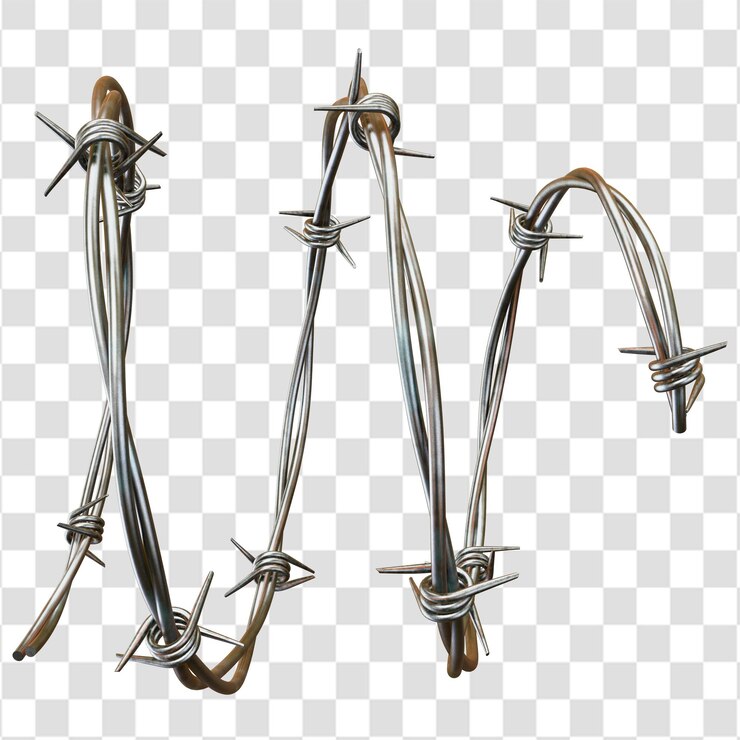 Elemento de diseño de alambre de púas plateado para temas fronterizos seguros aislados en un fondo transparente