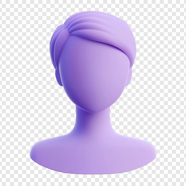 PSD elemento de diseño de avatar de perfil de cabeza y hombros de maniquí femenino 3d púrpura para el proyecto de diseño de interfaz de usuario de ui ux de sitio web o aplicación