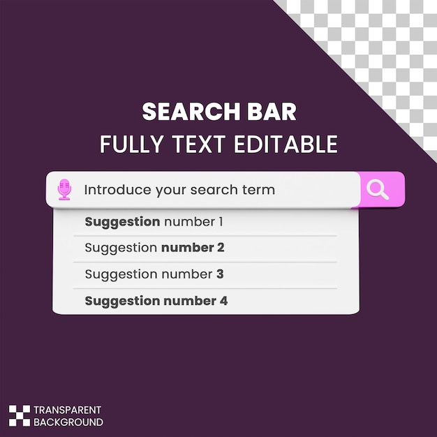 PSD elemento de diseño de barra de búsqueda en renderizado 3d