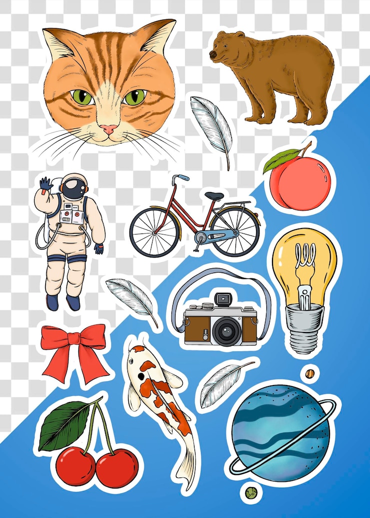 PSD elemento de diseño del conjunto de pegatinas de mezcla coloridas