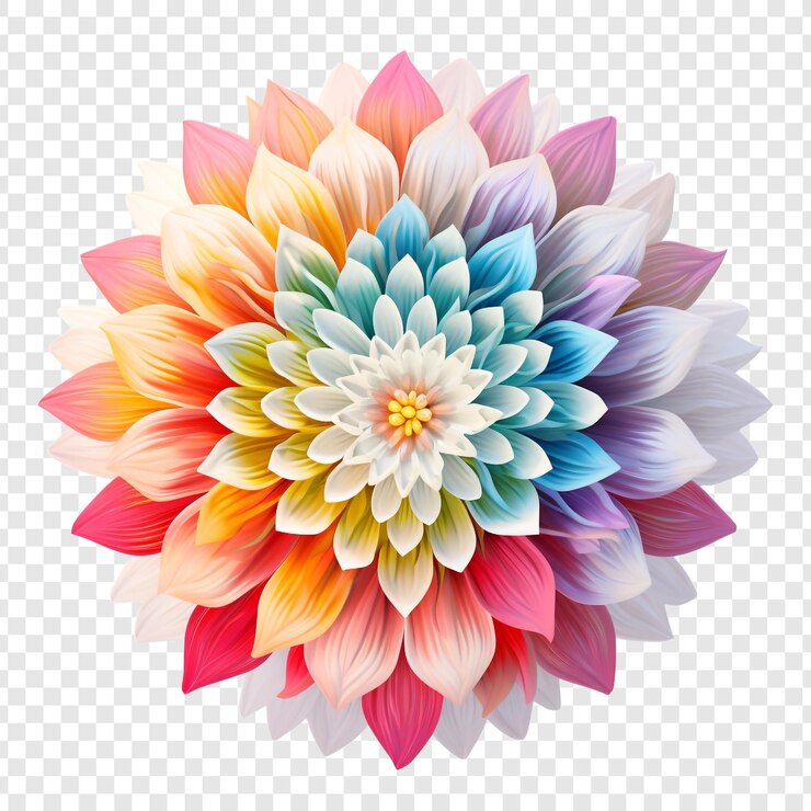PSD elemento de diseño fractal de mandala con patrón de flor aislado en un fondo transparente