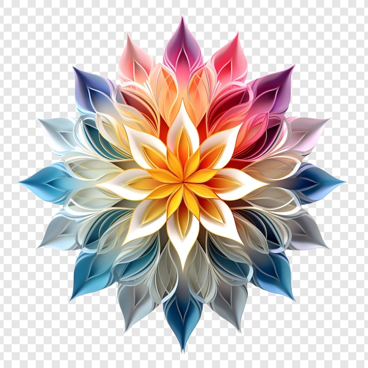 PSD elemento de diseño fractal de mandala con patrón de flores aislado en un fondo transparente
