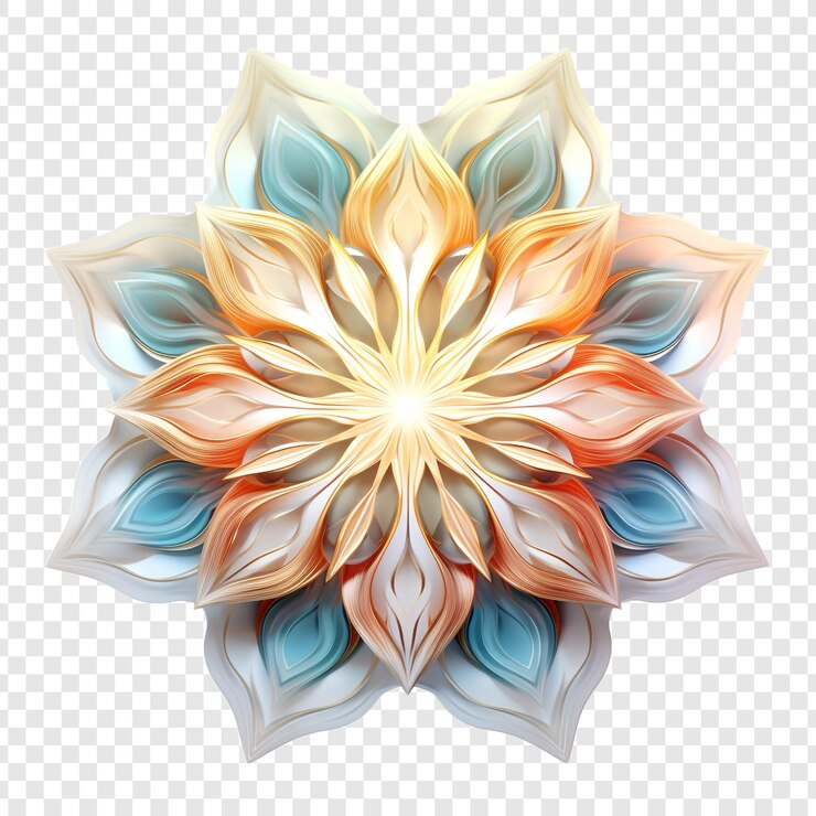 PSD elemento de diseño fractal de mandala con patrón de flores aislado en un fondo transparente